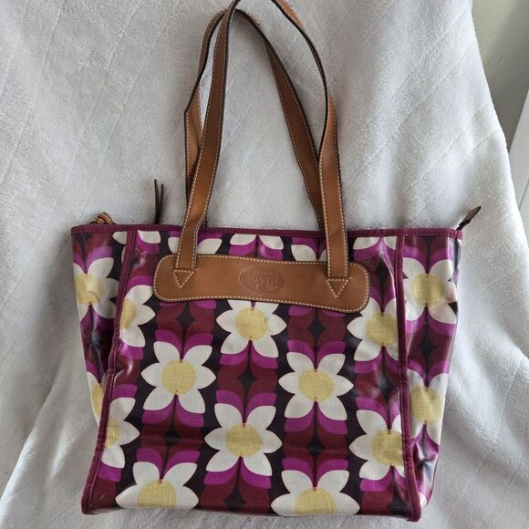 Fossil Keyper Large Tote Burgundy Floral Daisy design Handbag Coquette Holiday - Picture 16 of 16